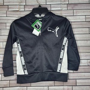 New Kid's Puma Black Hoodie Size 4 Zip Up‎ White Sweater Children Boy's Gift